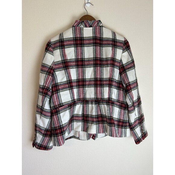 Talbots 12p Ruffle Jacket Plaid Wool Brass Button Red Tartan Career - Picture 4 of 5